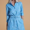 Jonah Mini Shirt Dress In Abstract White On Blue