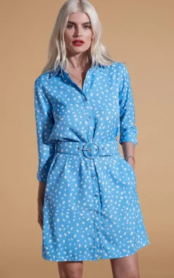 Jonah Mini Shirt Dress In Abstract White On Blue