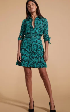 Jonah Mini Shirt Dress In Green Snake