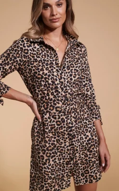Jonah Mini Shirt Dress In Rich Leopard