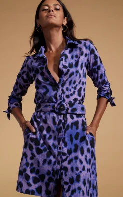 Jonah Mini Shirt Dress In Lilac Leopard