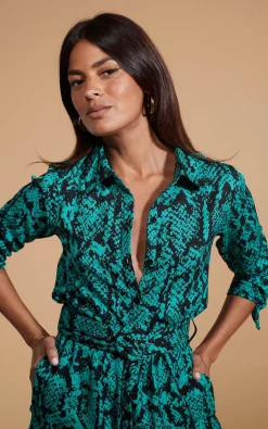 Jonah Mini Shirt Dress In Green Snake