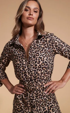Jonah Mini Shirt Dress In Rich Leopard