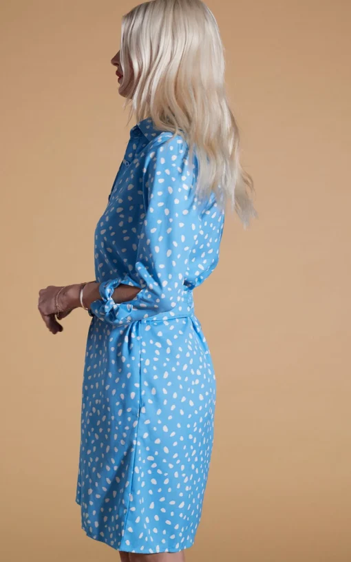 Jonah Mini Shirt Dress In Abstract White On Blue