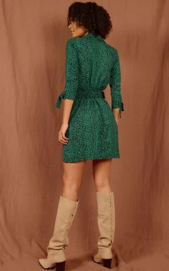 Jonah Mini Shirt Dress In Small Green Leopard
