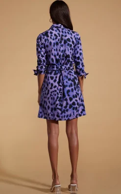 Jonah Mini Shirt Dress In Lilac Leopard