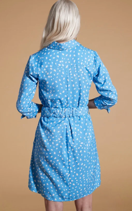 Jonah Mini Shirt Dress In Abstract White On Blue