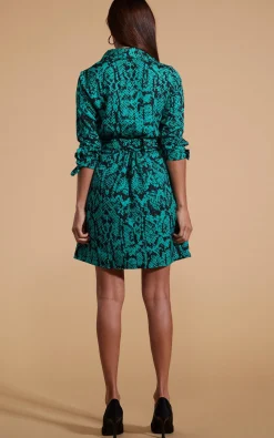 Jonah Mini Shirt Dress In Green Snake