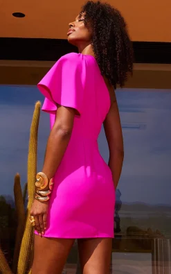 Joy One Shoulder Mini Dress In Magenta Pink