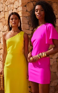 Joy One Shoulder Mini Dress In Magenta Pink