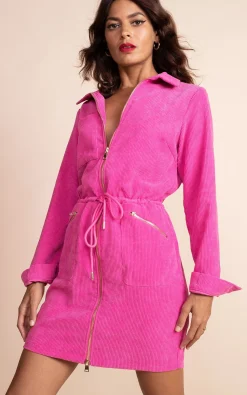 Kali Corduroy Dress In Hot Pink