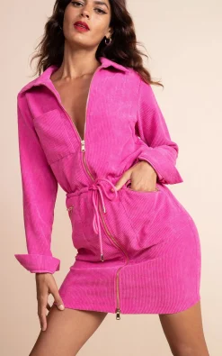 Kali Corduroy Dress In Hot Pink