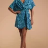 Kansas Mini Wrap Dress In Turquoise Leopard