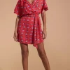 Kansas Mini Wrap Dress In Red Daisy