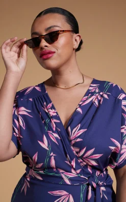 Kansas Mini Wrap Dress In Bamboo Navy Base - Extended Sizing