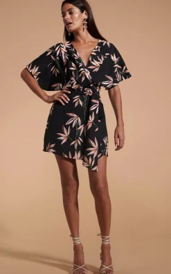 Kansas Mini Wrap Dress In Bamboo Black Base