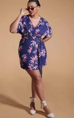 Kansas Mini Wrap Dress In Bamboo Navy Base - Extended Sizing