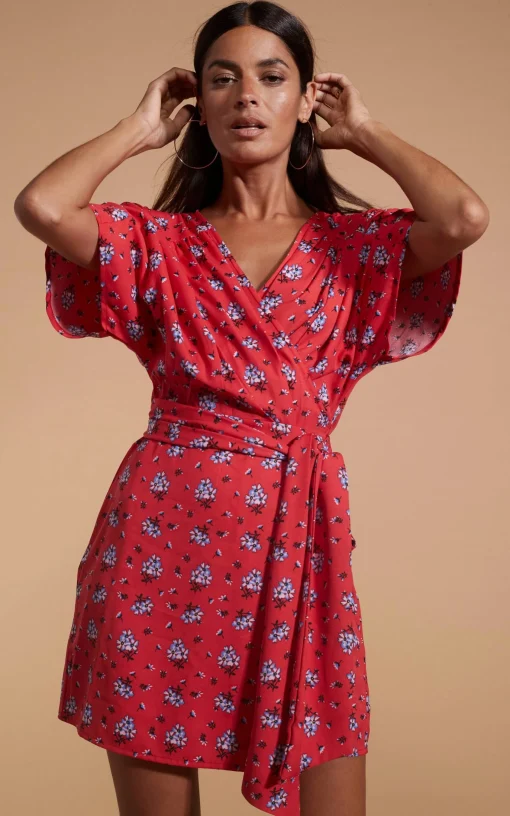 Kansas Mini Wrap Dress In Red Daisy