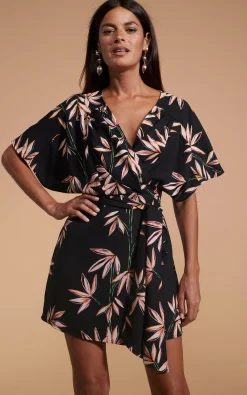 Kansas Mini Wrap Dress In Bamboo Black Base