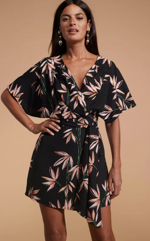 Kansas Mini Wrap Dress In Bamboo Black Base
