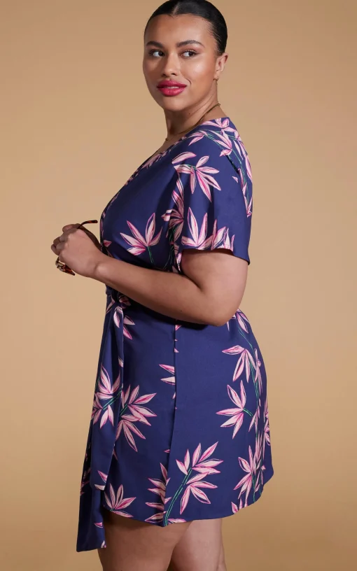 Kansas Mini Wrap Dress In Bamboo Navy Base - Extended Sizing