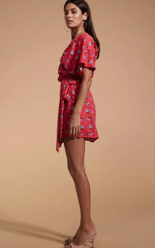 Kansas Mini Wrap Dress In Red Daisy