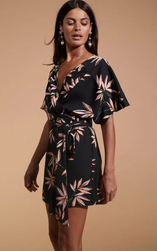 Kansas Mini Wrap Dress In Bamboo Black Base