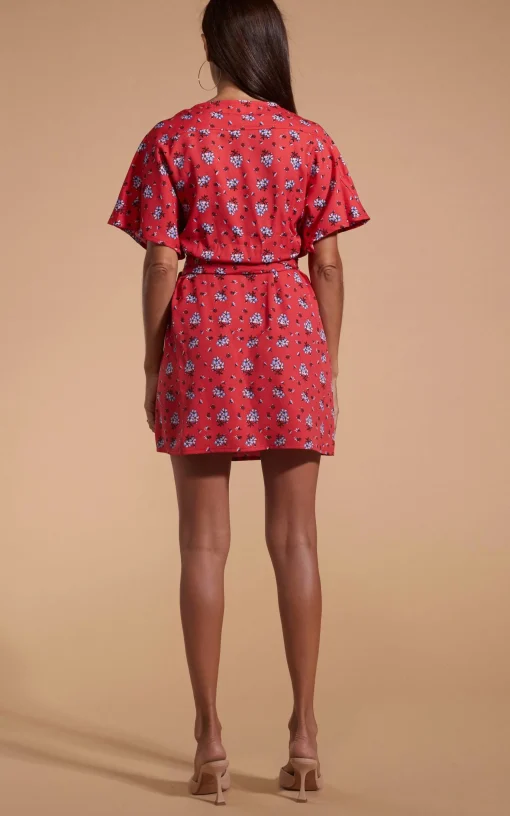 Kansas Mini Wrap Dress In Red Daisy