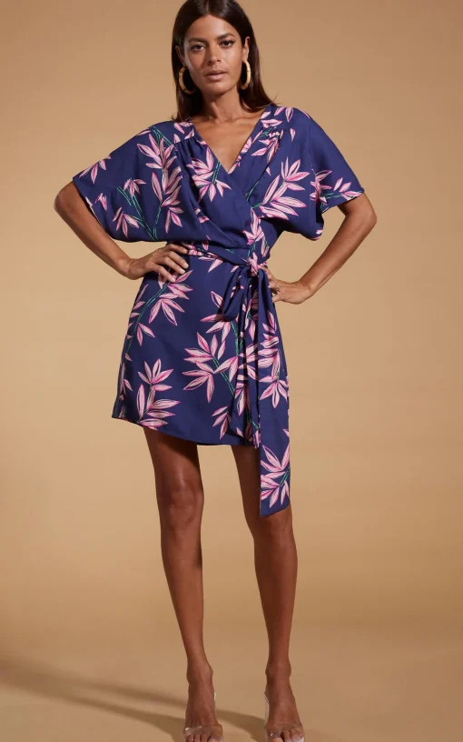 Kansas Mini Wrap Dress In Bamboo Navy Base - Extended Sizing