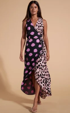 Kyla Dress In Pink On Black Dot & Blush Leopard