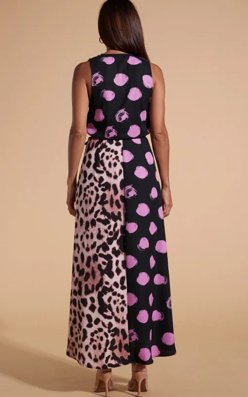 Kyla Dress In Pink On Black Dot & Blush Leopard