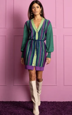 Lara Metallic Knit Mini Dress In Stripe
