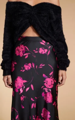Lotus Skirt In Pink On Black Floral