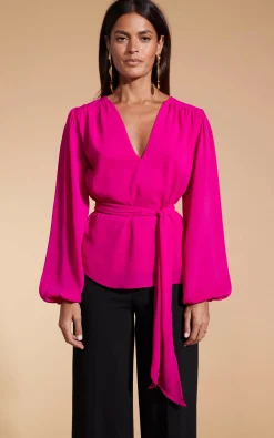 Lyma (Multi-Way) Tie Neck Top In Solid Magenta