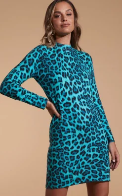 Lynx Slouchy Mini Dress In Green Leopard