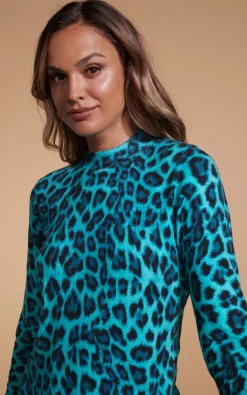 Lynx Slouchy Mini Dress In Green Leopard