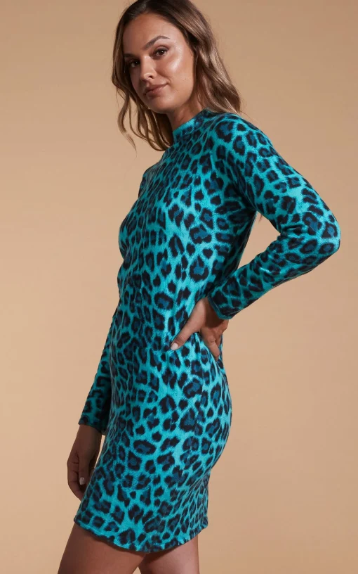 Lynx Slouchy Mini Dress In Green Leopard