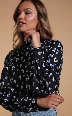 Margo Pintuck Blouse In Abstract White On Black Leopard