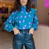 Margo Pintuck Blouse In Polka Dot Purple On Green