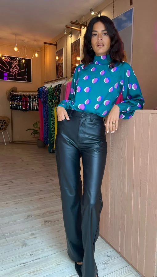 Margo Pintuck Blouse In Polka Dot Purple On Green