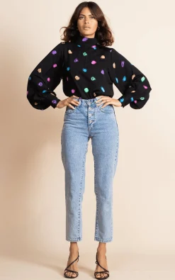 Margo Pintuck Blouse In Vintage Dots