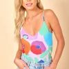 Midori V-Neck Bodysuit In Blotch Bloom Pink