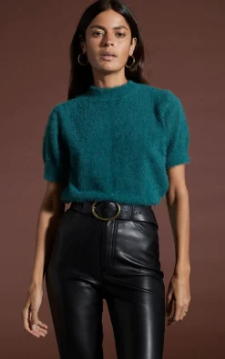 Millie Cropped Knit Top In Forest Green
