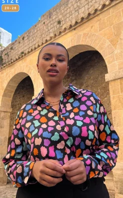 Nevada Satin Shirt In Multi Cloud - Extended Sizing