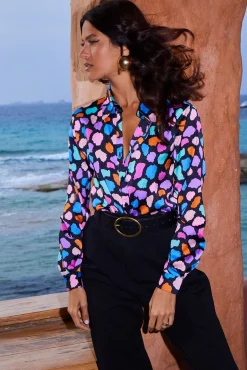 Nevada Satin Shirt In Multi Cloud