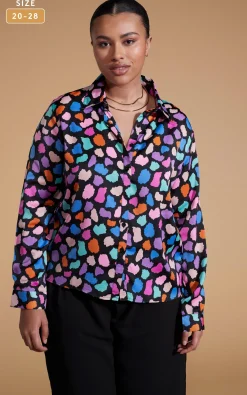Nevada Satin Shirt In Multi Cloud - Extended Sizing