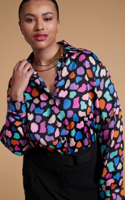 Nevada Satin Shirt In Multi Cloud - Extended Sizing