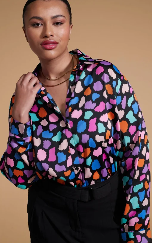 Nevada Satin Shirt In Multi Cloud - Extended Sizing
