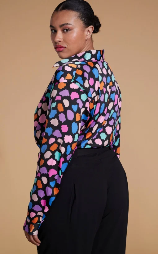 Nevada Satin Shirt In Multi Cloud - Extended Sizing