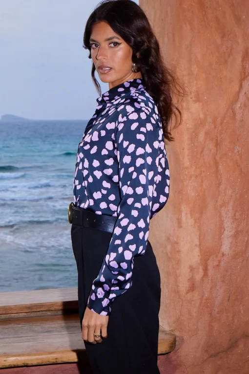 Nevada Satin Shirt In Pink On Black Cloud
